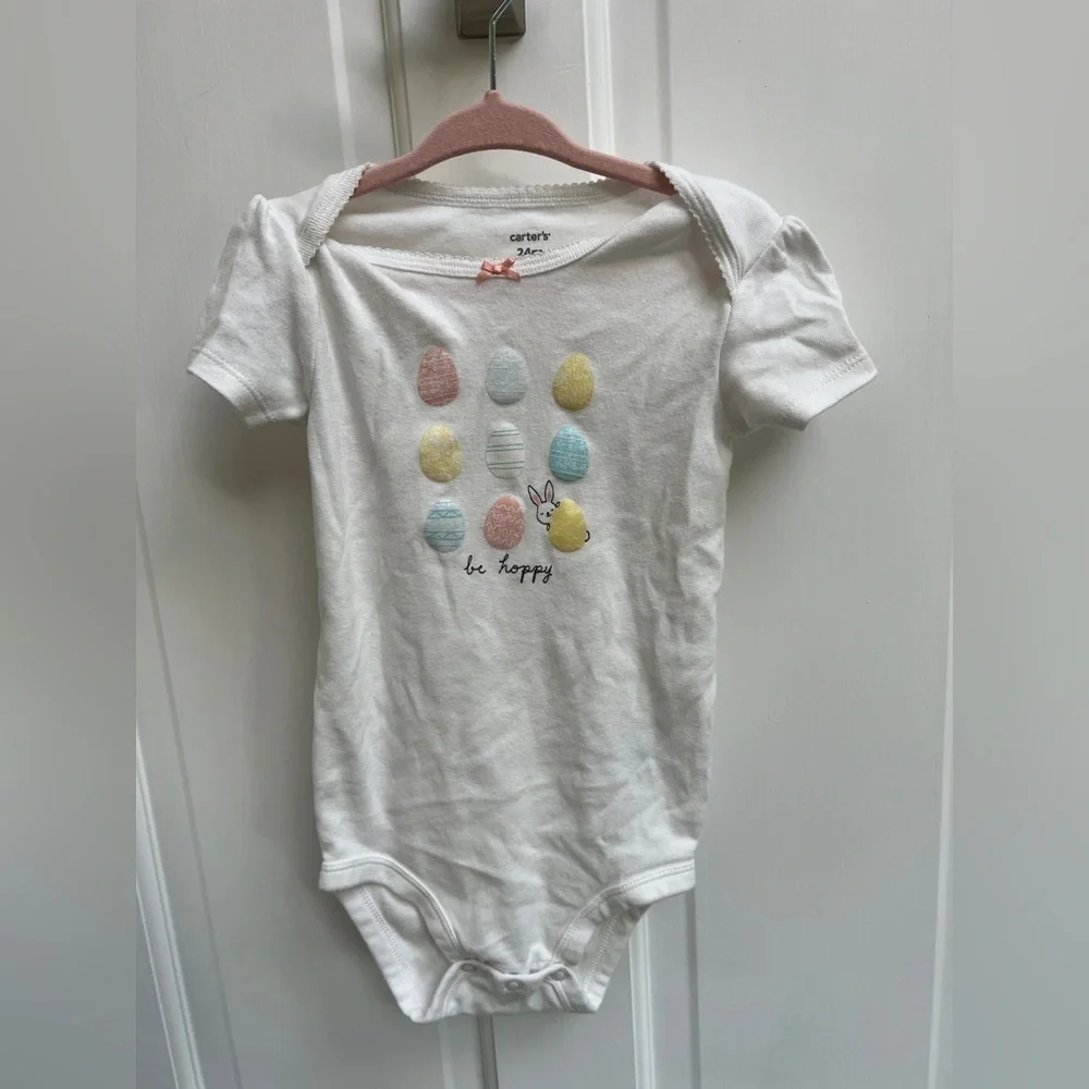 Carter’s 24M White, Pink, Blue and Yellow Be Hoppy Bunny Easter Onesie